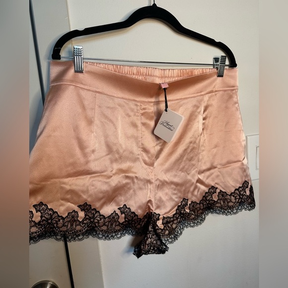 NWT Agent Provocateur Pink silk black lace trim shorts XL - Picture 6 of 12